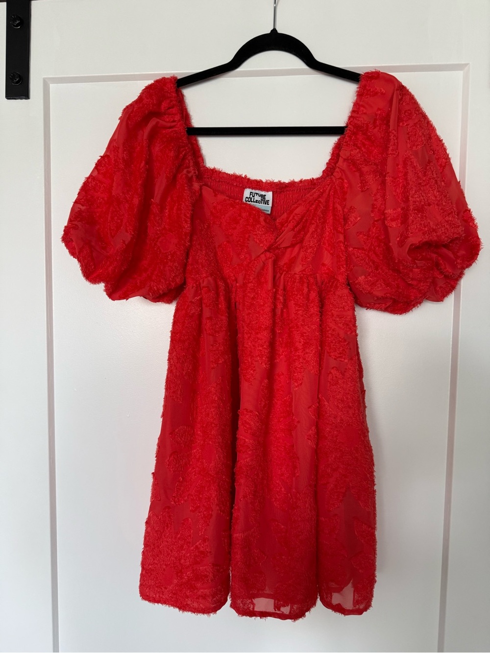 Bright Red Puff-Sleeve Mini Dress by Future Collective